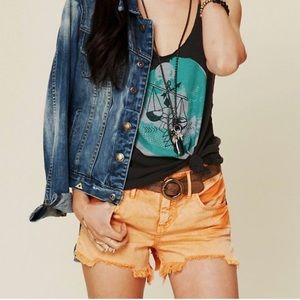 Free People Distressed Orange Denim Shorts